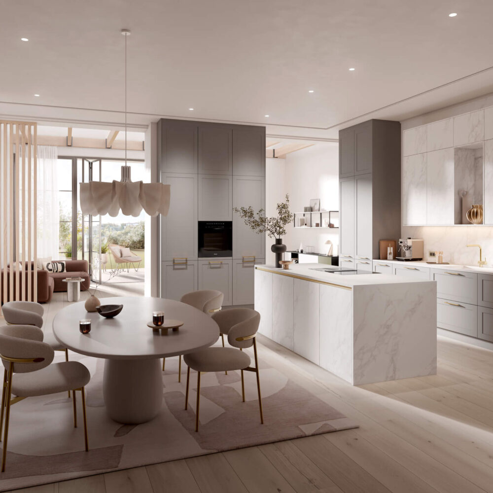 Häcker Design Inselküche Calcatta greige