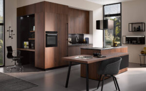 Häcker Designküche mit Kücheninsel Bali Nussbaum