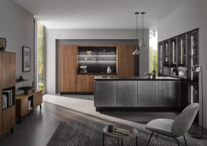 Häcker Nussbaum Designküche Industriestahl grifflos