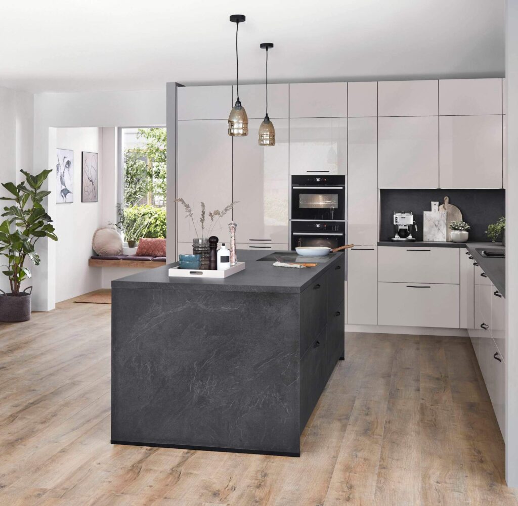 Nobilia moderne Designküche grau Schiefer Novalux Küchenstil
