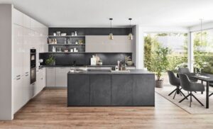 Nobilia moderne Designküche novalux Schiefer Lack Fronten