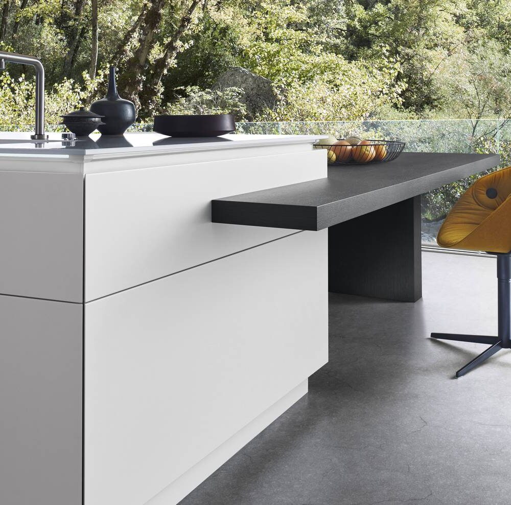 Leicht Design Inselküche Weiß Insel mit Ansetztisch