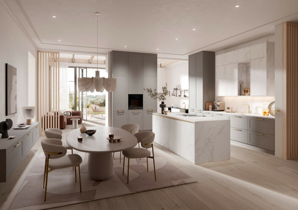 Häcker Design Inselküche Calcatta greige