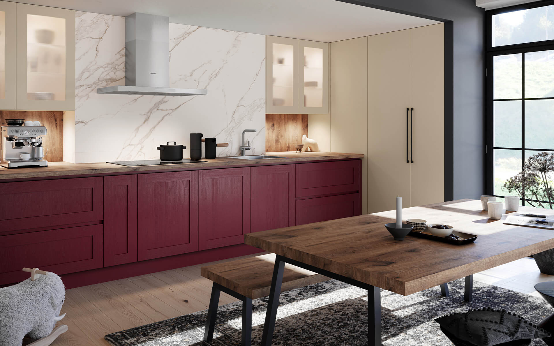 Häcker Design Küchenzeile Landhaus burgund kleine Küchen
