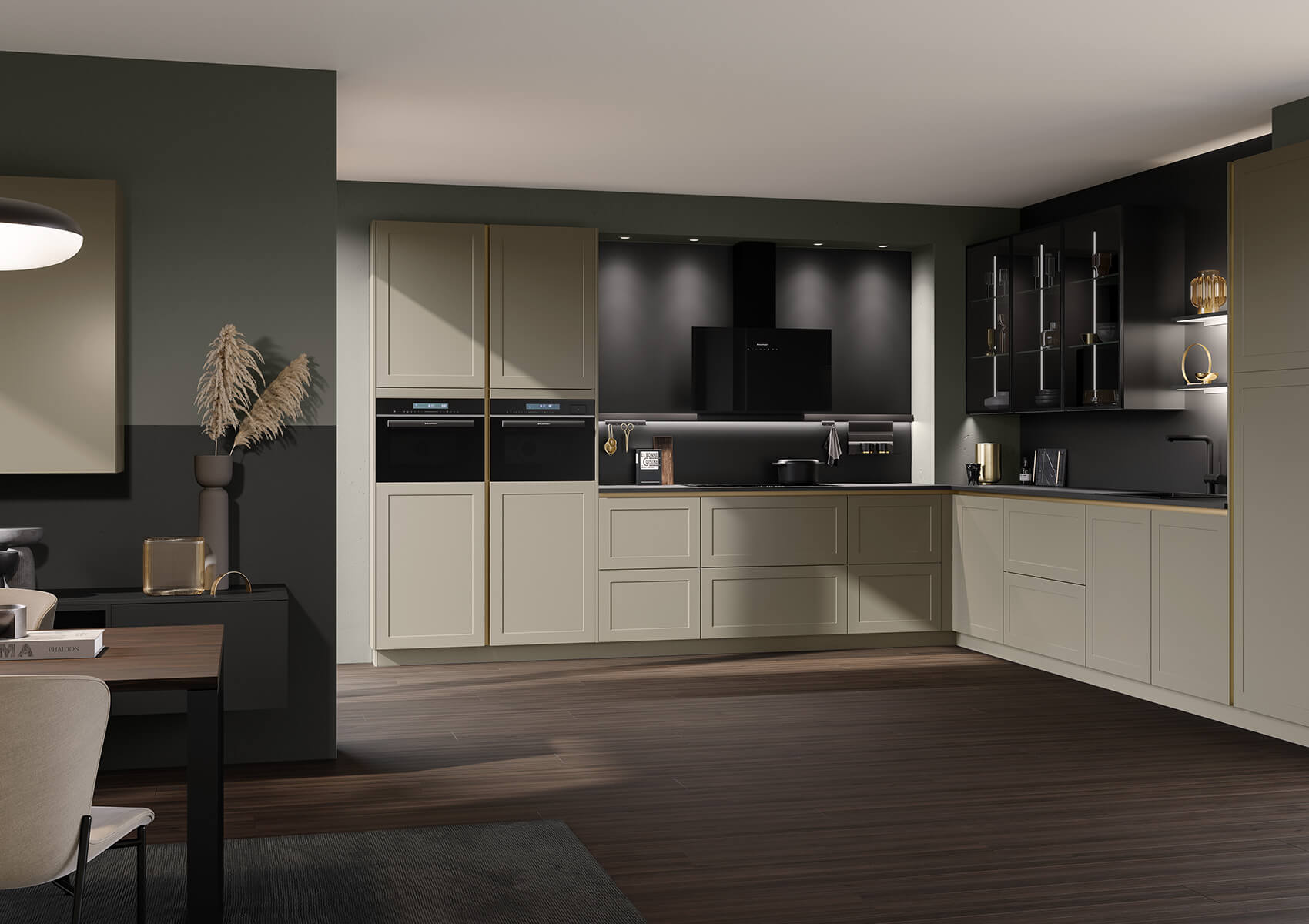 Häcker Design L-Küche Landhausstil mit grifflosen Fronten