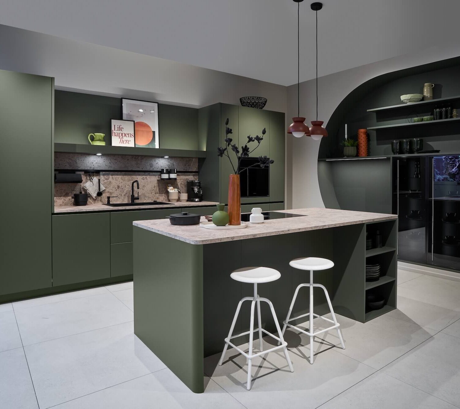 Häcker Moderne Inselküche Smaragdgrün Porto