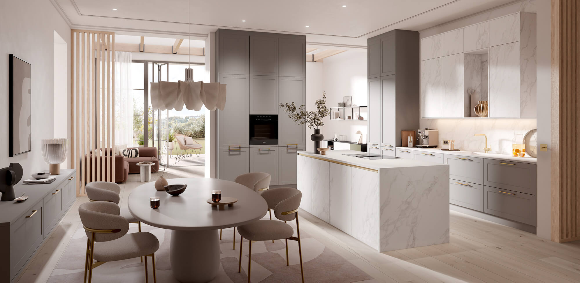 Häcker Moderne Landhausküche Marmor bianco Nachbildung