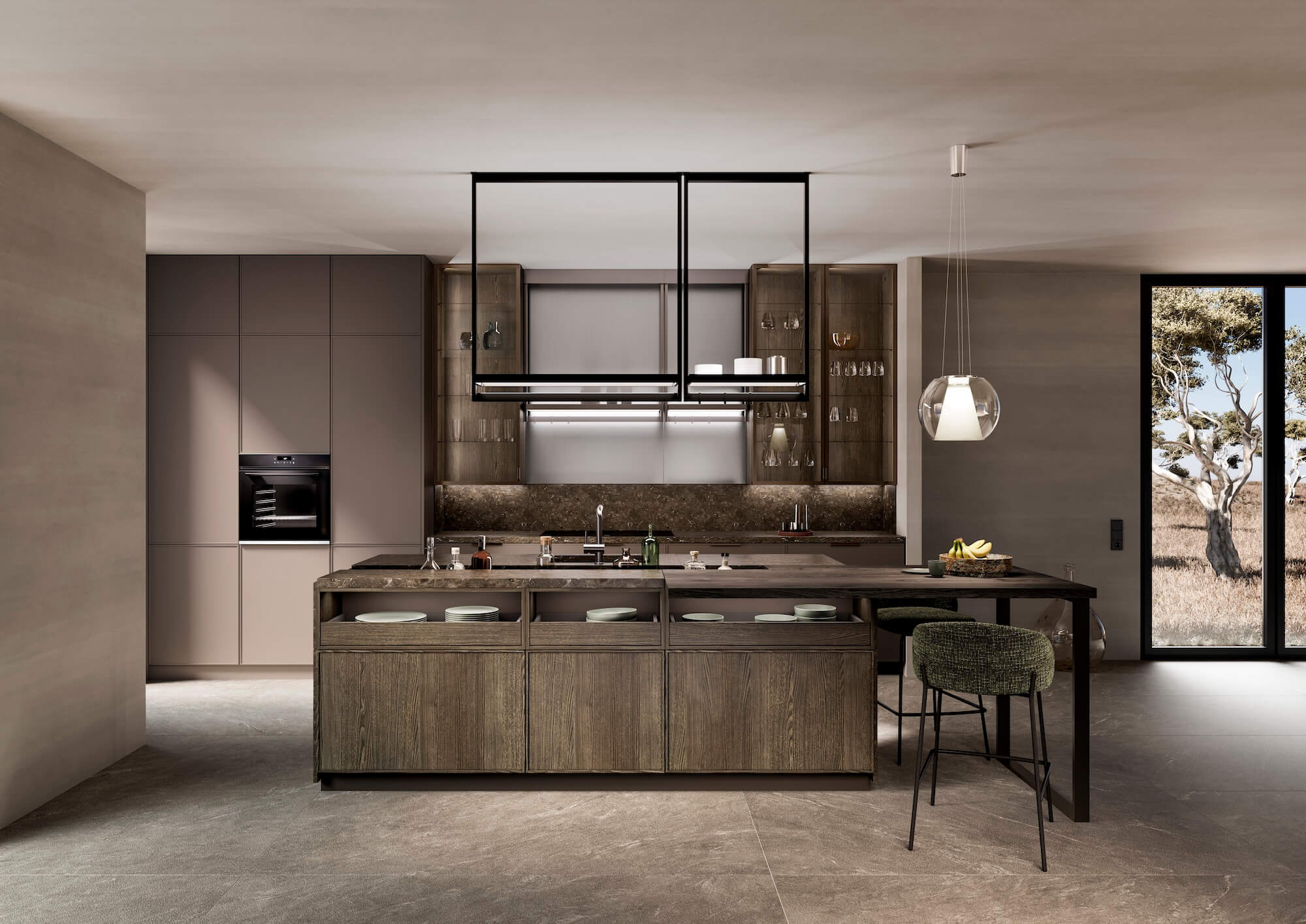 Leicht Design Inselküche mit Rahmenprogramm WAKUU Kollektion 2026