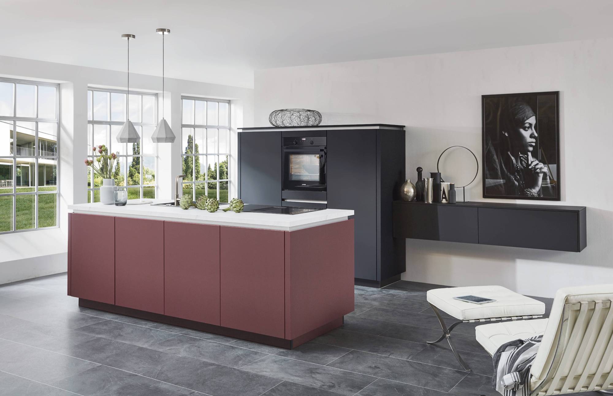 Nobilia Moderne Inselküche Easytouch rostrot ultramatt