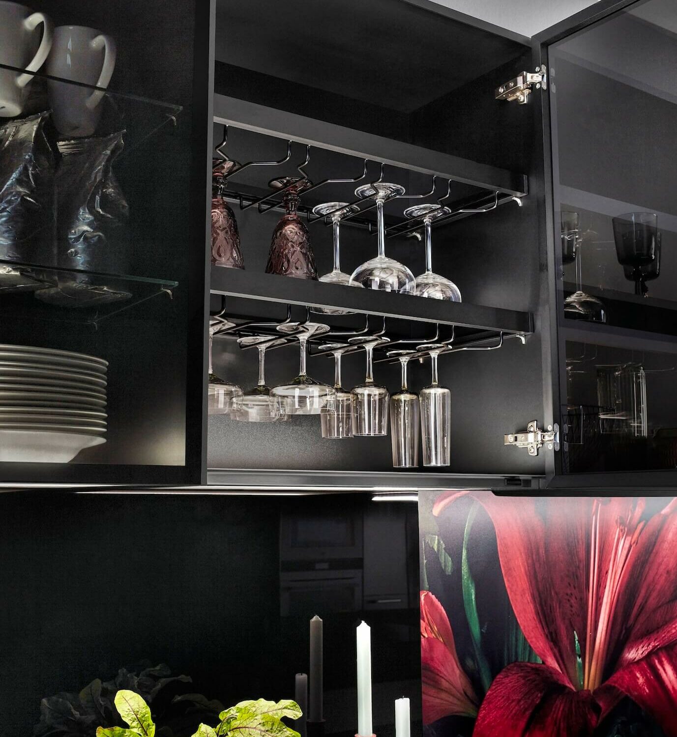 Nobilia Touch moderne Inselküche Glas Schrank