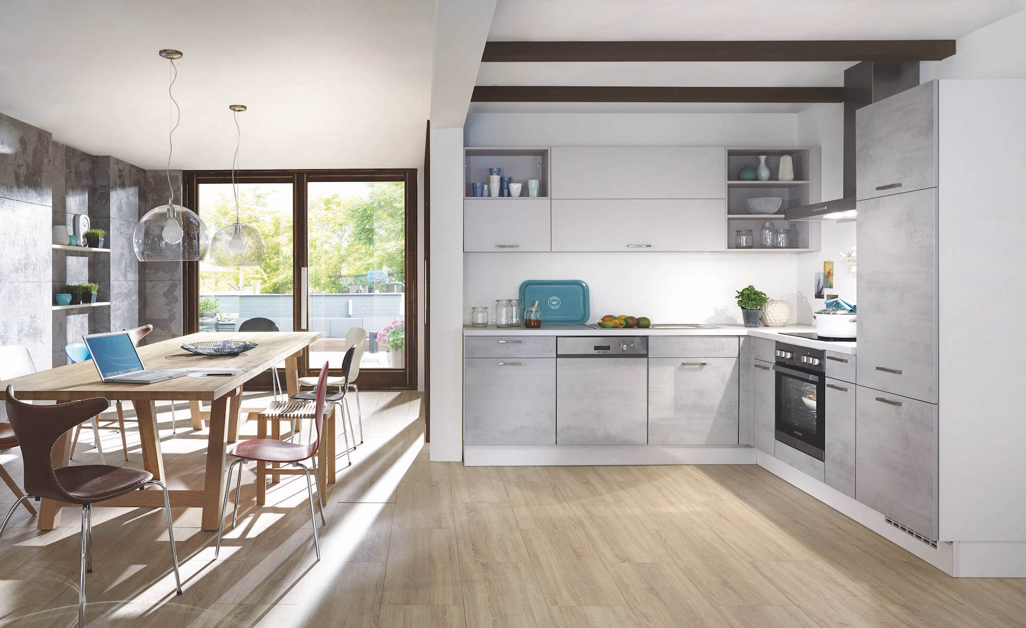 Nobilia klassische L-Küche grau mit Elektrogeräten