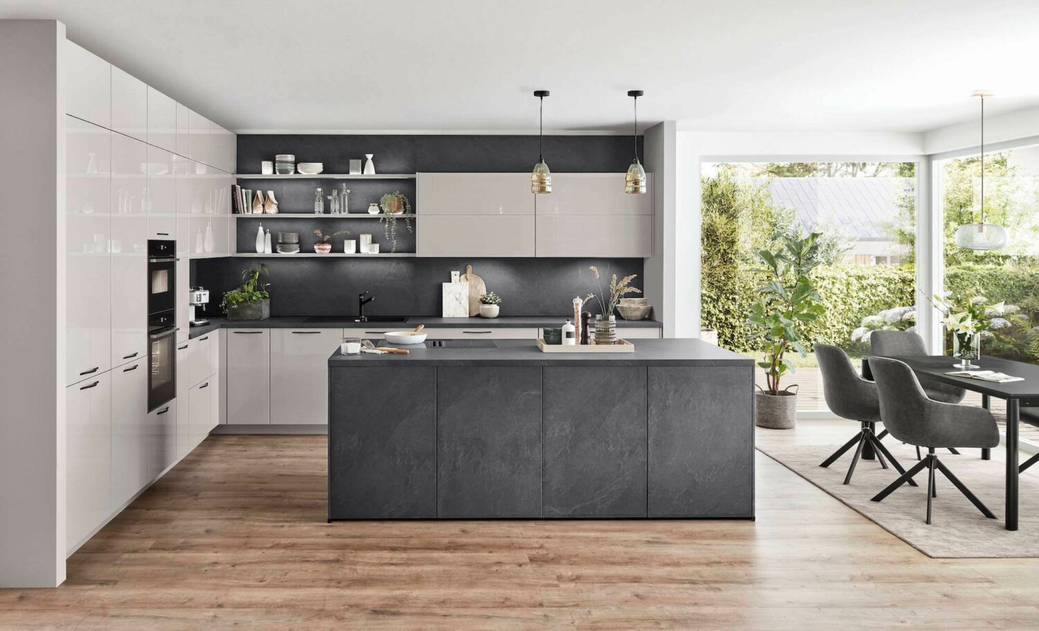 Nobilia moderne Designküche novalux Schiefer Lack Fronten