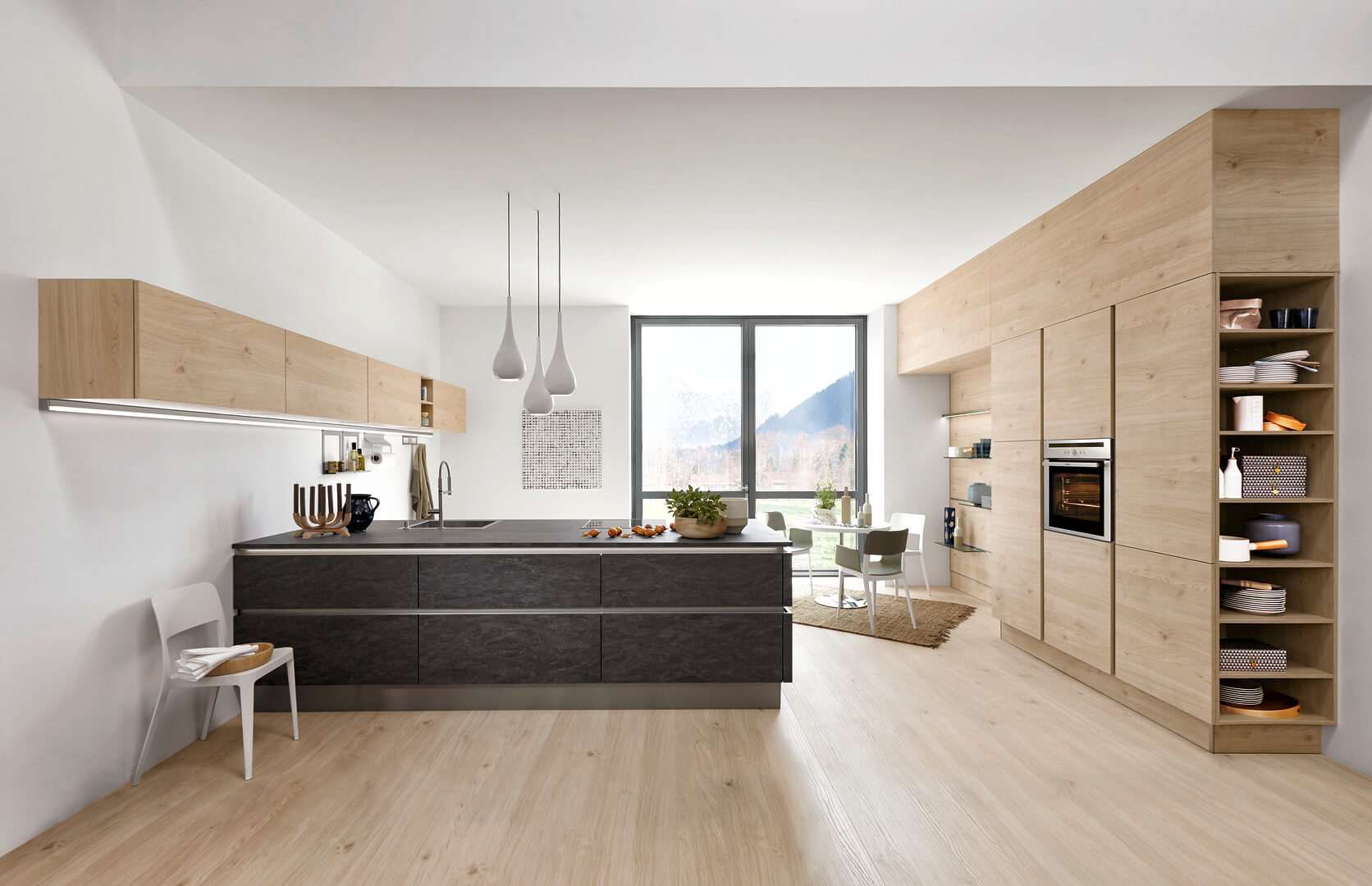 Nolte Moderne Küche mit Insel Basaltstone Asteiche